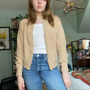 Tan cardigan with faux diamonds buttons